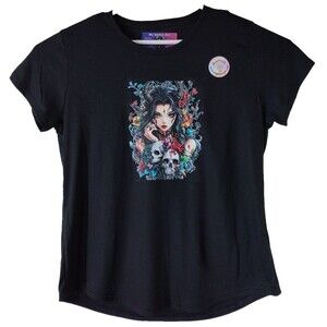 My Gothic Girl T-Shirt Women's 2XL Black Floral Skulls Girl Whimsy Goth Wear